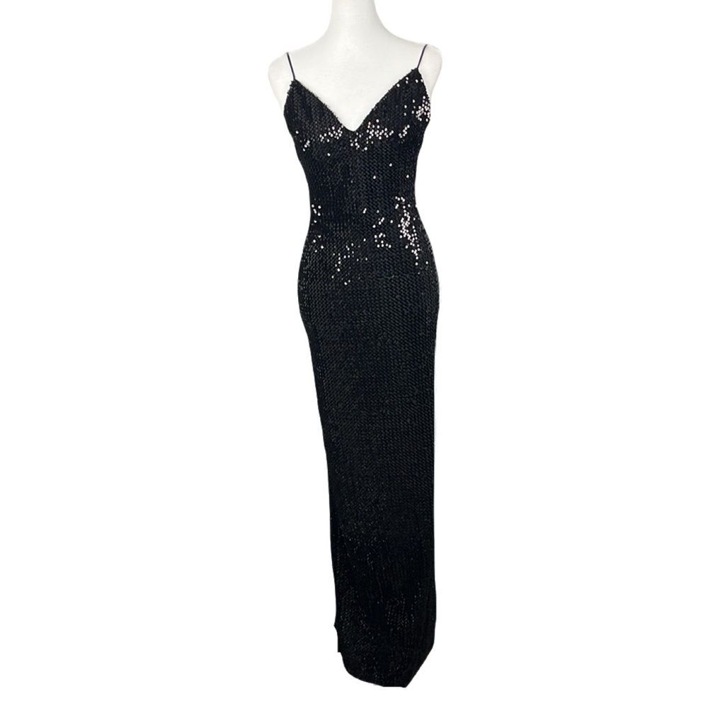 Lucy in the Sky Velvet Sequin Back Bow Maxi Gown Sz M Formal Prom HOCO NYE